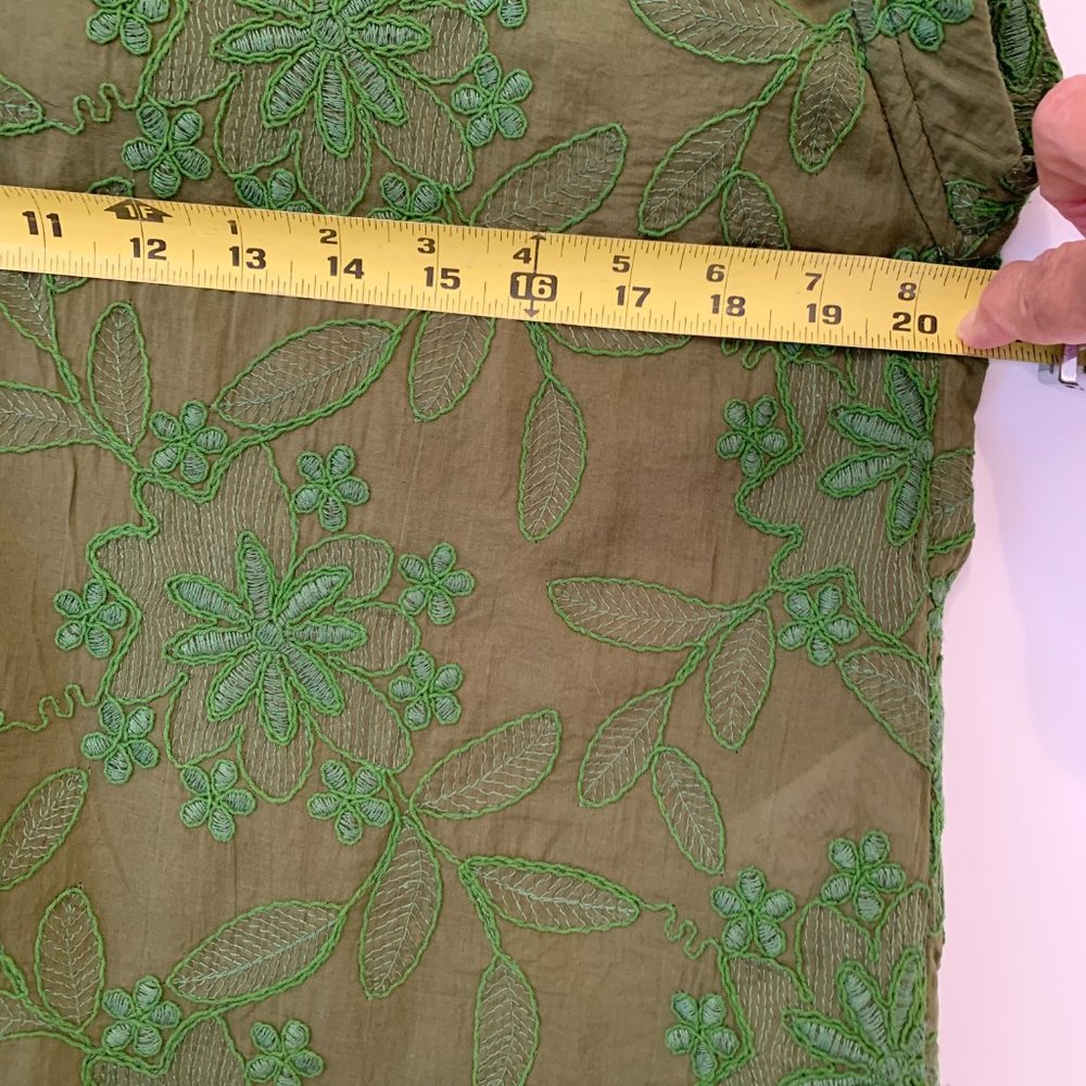 Anthropologie Olive Green Embroidered Floral Crop Top - Picture 3 of 5